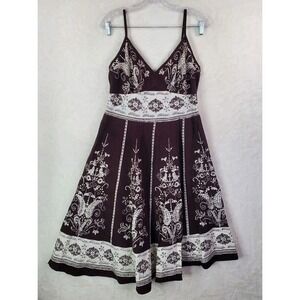 MAGIC Sleeveless A Line Midi Brown Floral Boho Festival V Neck Dress Adjustable